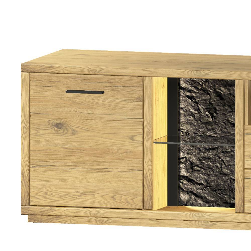 Schrankwand Wohnzimmer Ostoro in Wildeiche Bianco 206 cm hoch (zweiteilig)