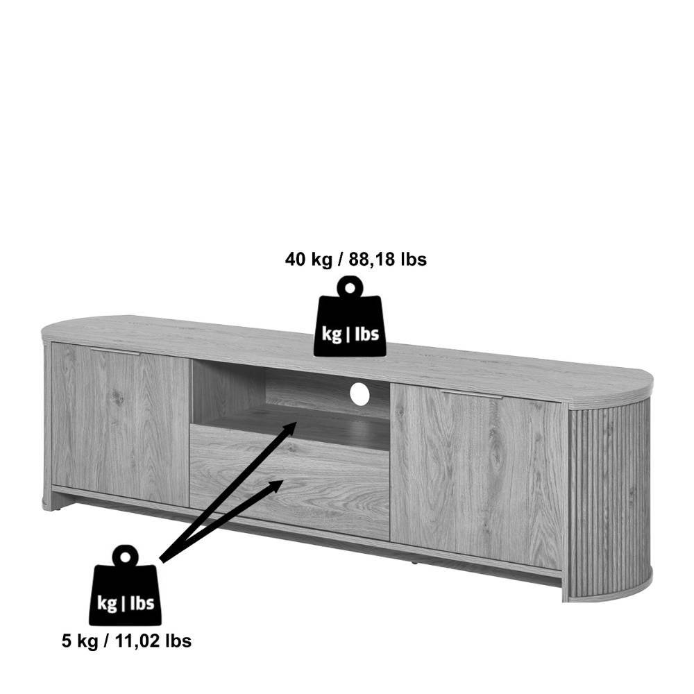 TV Lowboard Baldaniel in modernem Design mit einem offenen Gerätefach