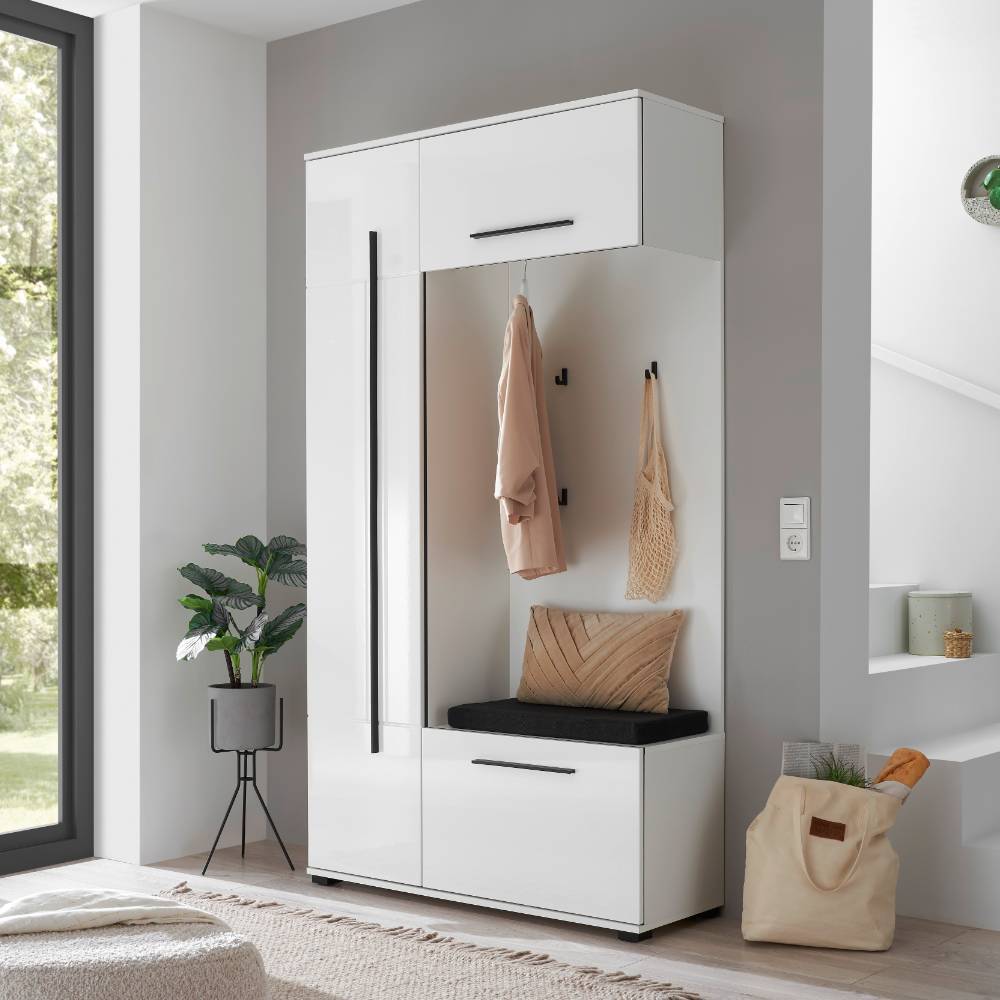 Kompakt Garderobe Fricossa inklusive einer Sitzpolster Auflage mit 4 Kleiderhaken