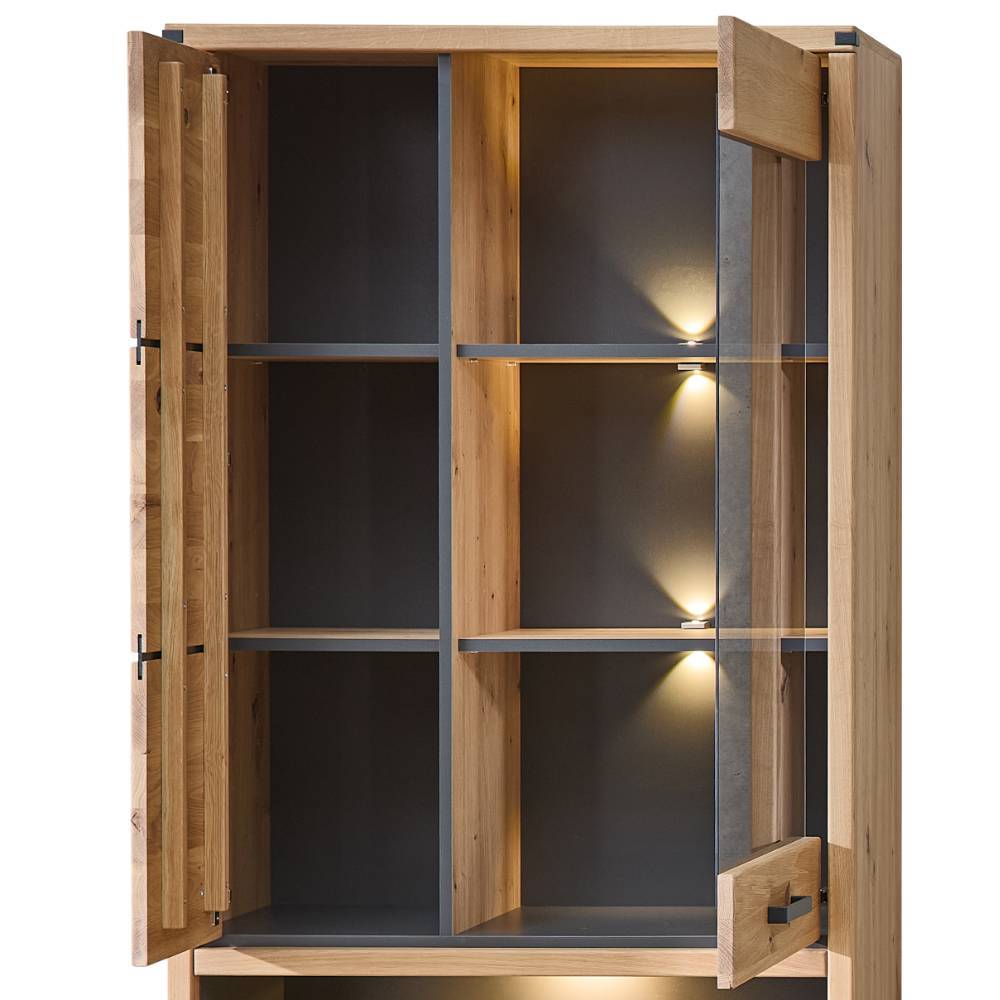 Vitrinenschrank Tablonero in Wildeichefarben 204 cm hoch
