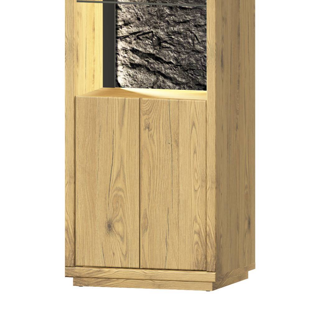 Wohnwand Echtholz Ostoro in Wildeiche Bianco 206 cm hoch (dreiteilig)