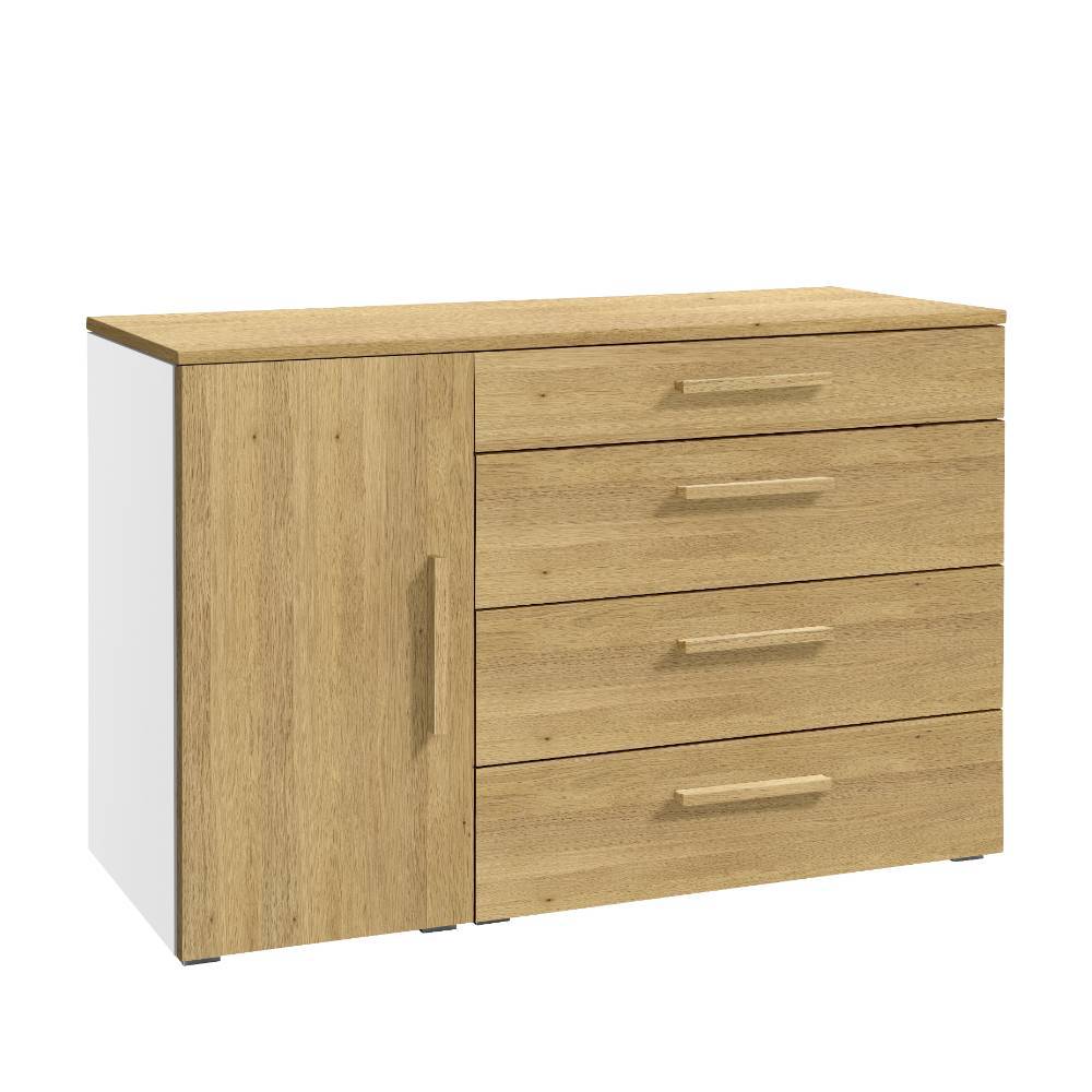 Schlafzimmer Kommode Borgio in Eiche hell & Weiß mit vier Schubladen