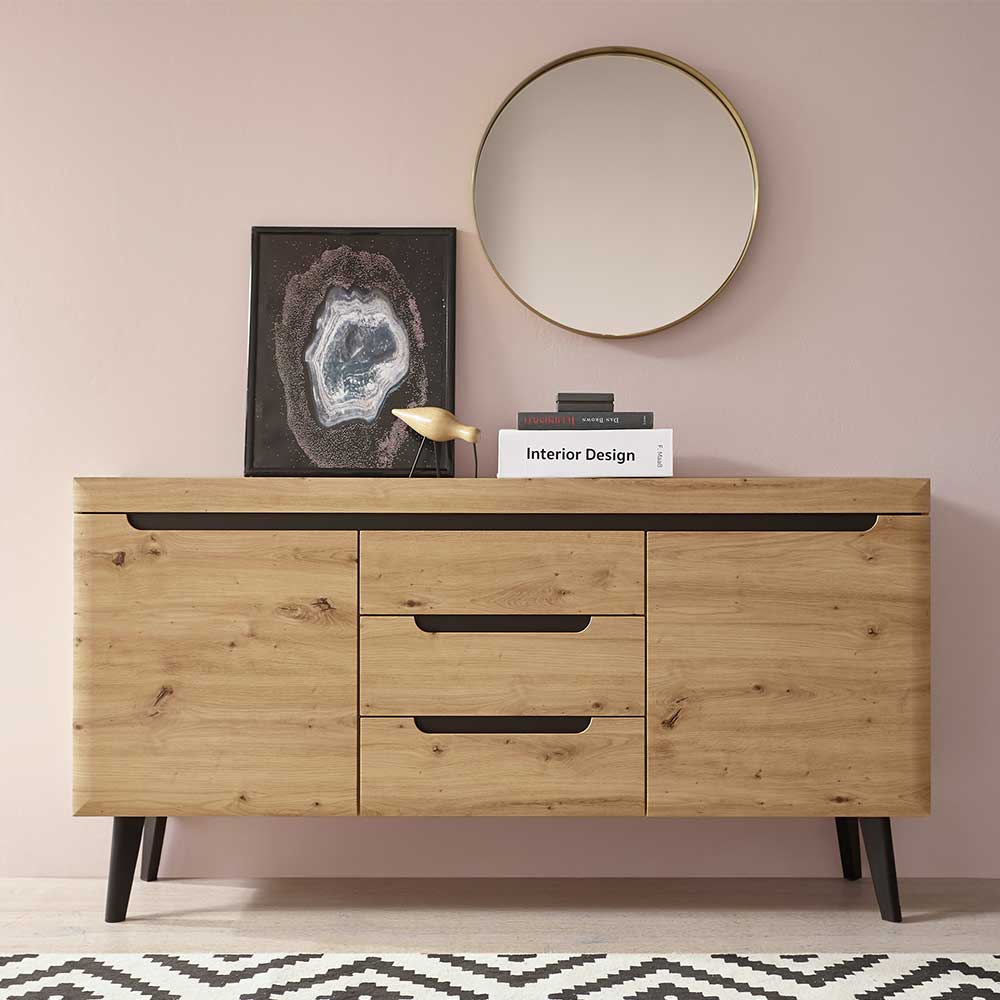 Esszimmersideboard Tomya in Wildeiche Holzoptik mit drei Schubladen