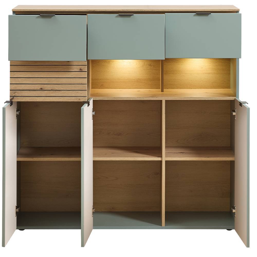 Wohnzimmer Highboard Ilitalcon in Graugrün mit zwei offenen Fächern