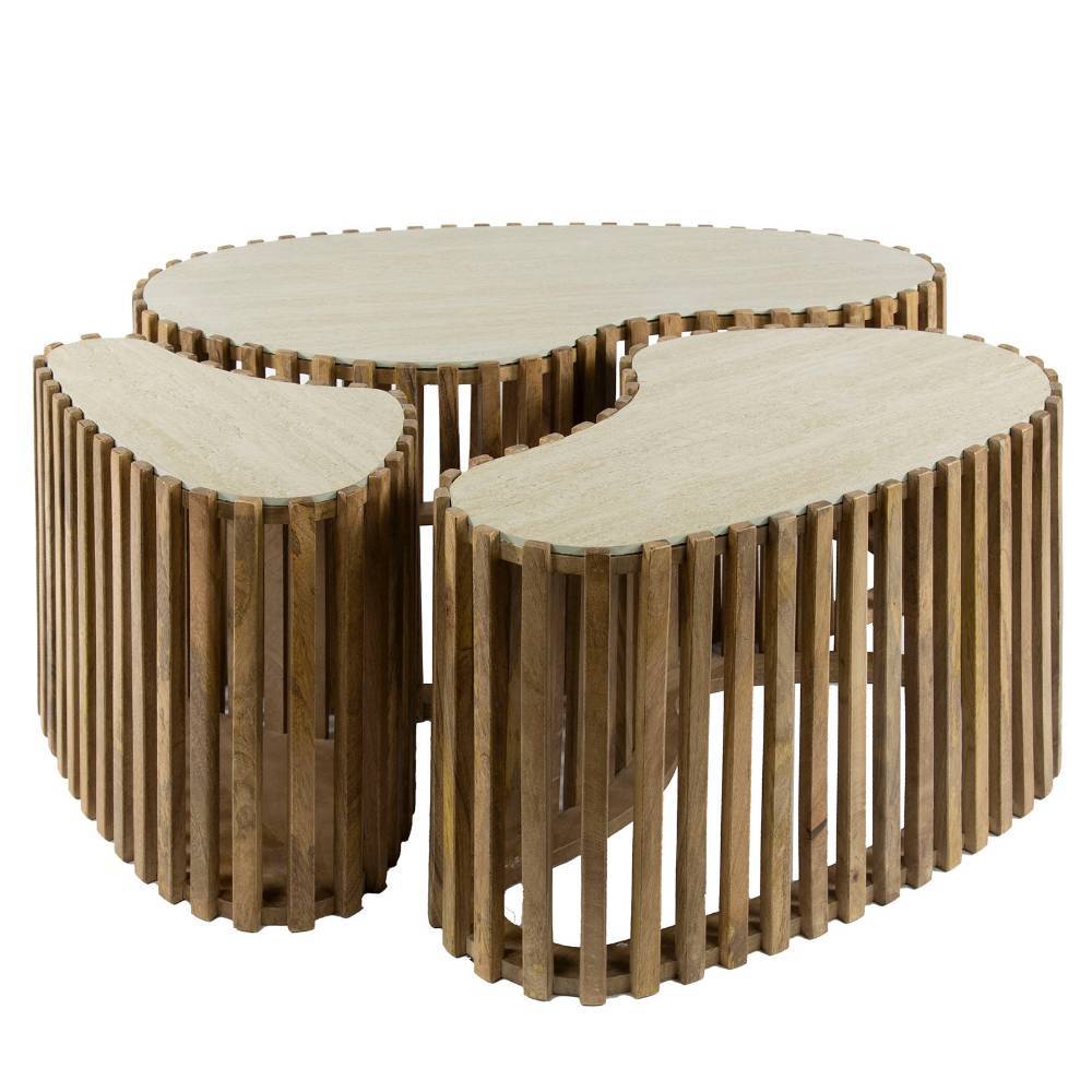 Couchtisch Nongo in organischer Form aus Mangobaum Massivholz (dreiteilig)