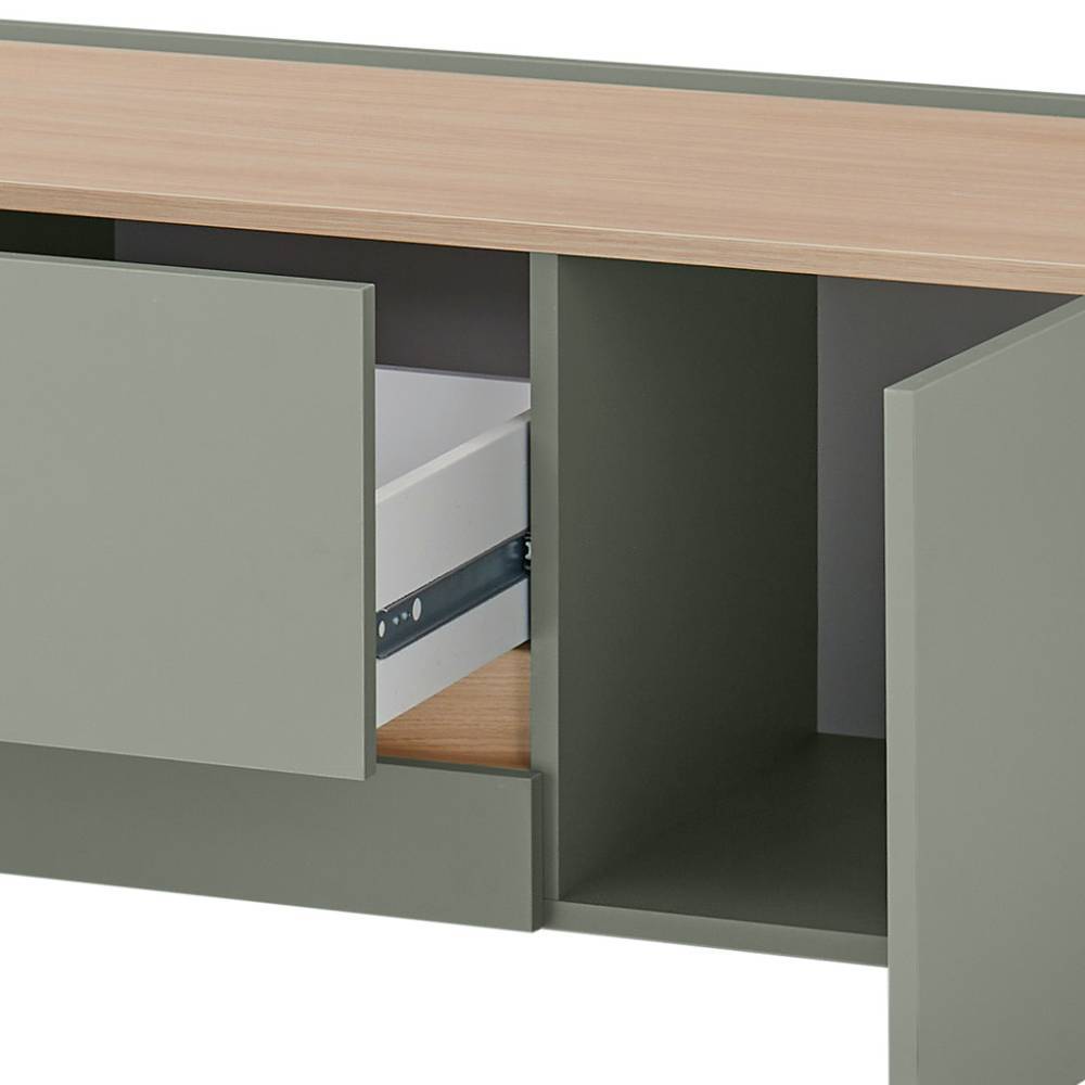 Wohnzimmer Anbauwand Ulfava in Graugrün und Eichefarben (vierteilig)