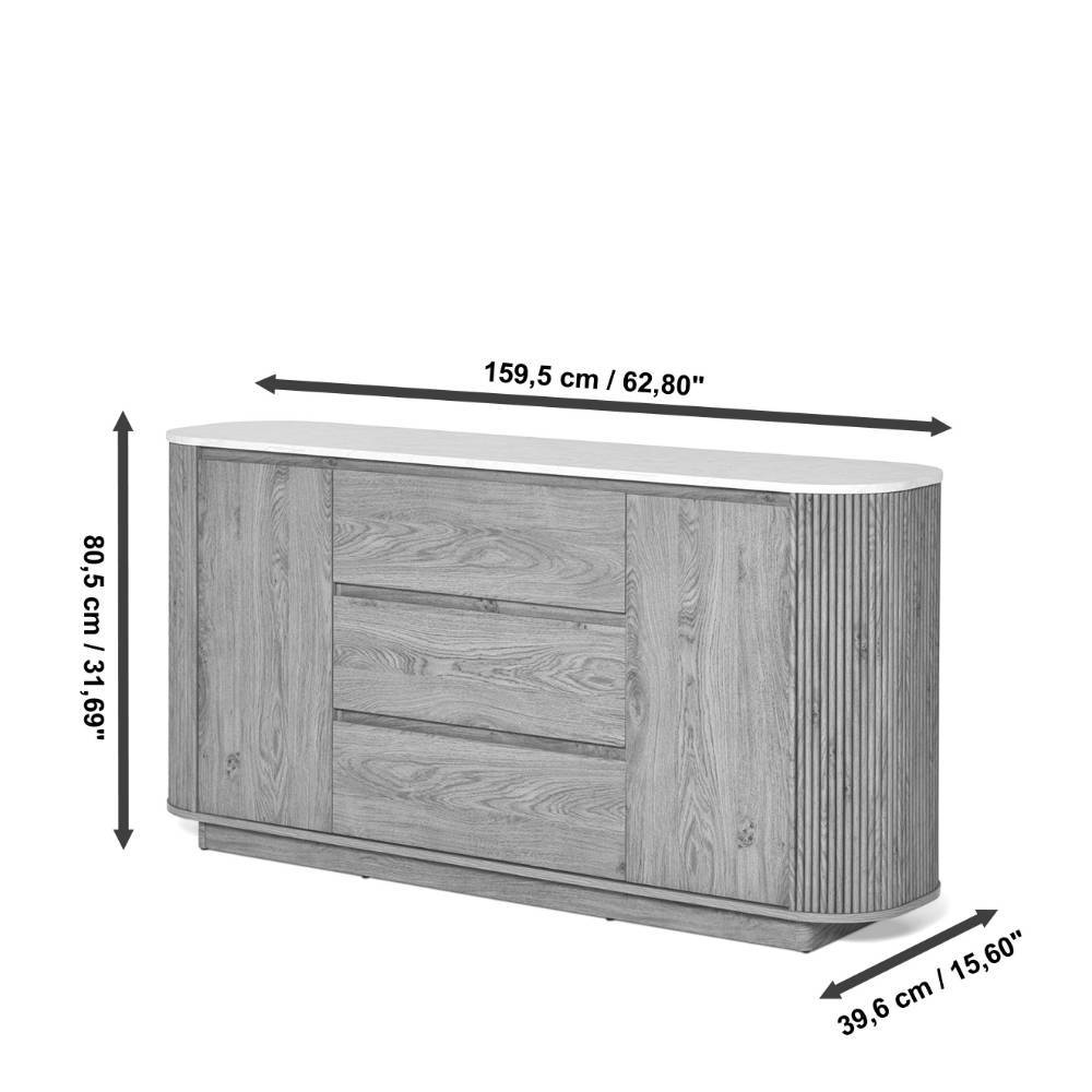 Sideboard Samluca in Eichefarben und Marmor Optik - ovale Form
