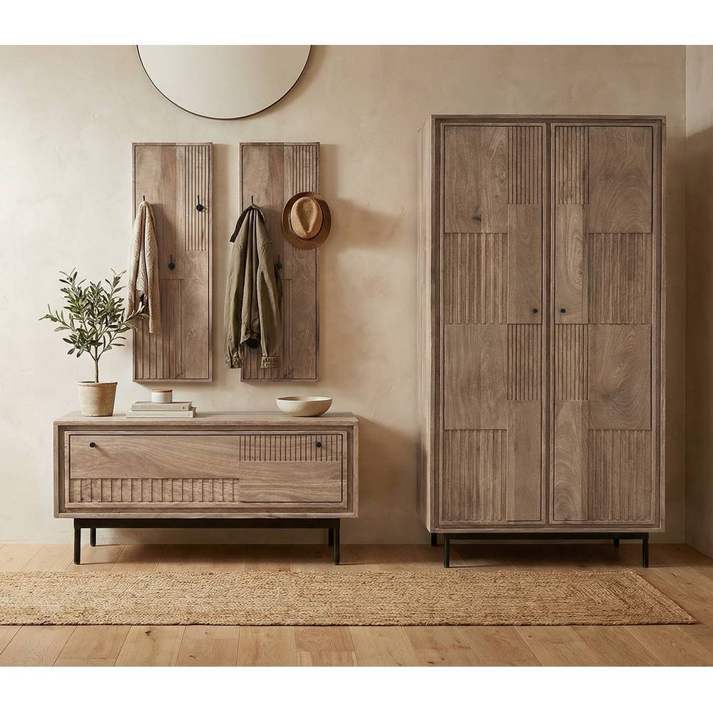 Dielenmöbel Set Diaria in modernem Design - Mangoholz Naturfarben (vierteilig)