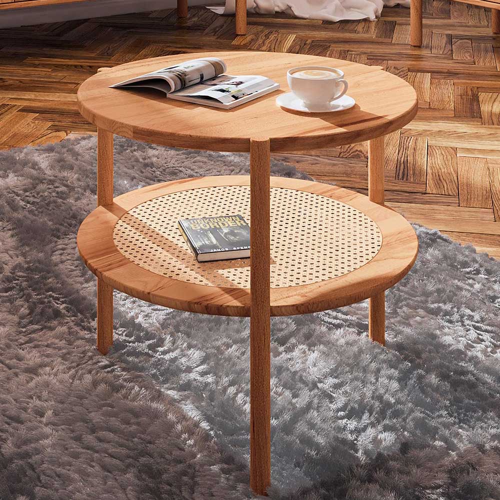 Couchtische Artjes aus Wildbuche Massivholz und Rattan