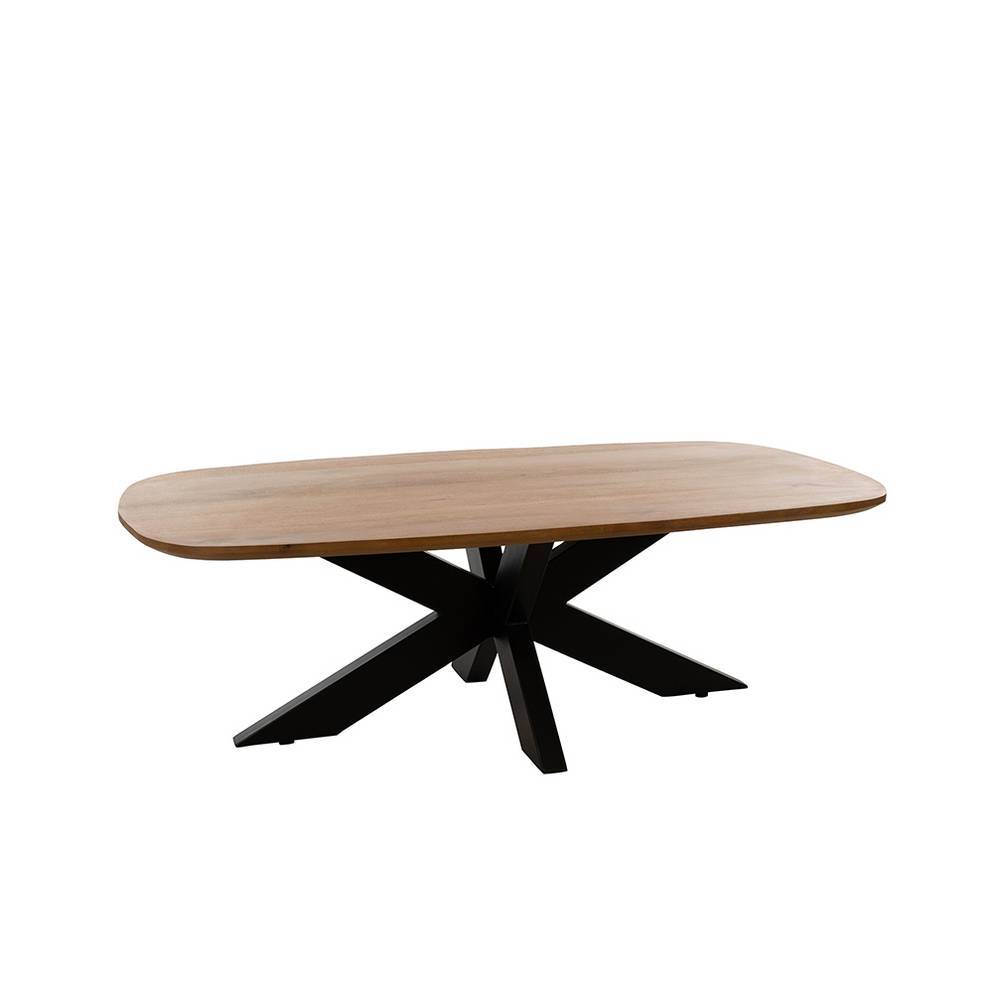 Massivholz Couchtisch Sebastiano in ovaler Form mit Spider Gestell