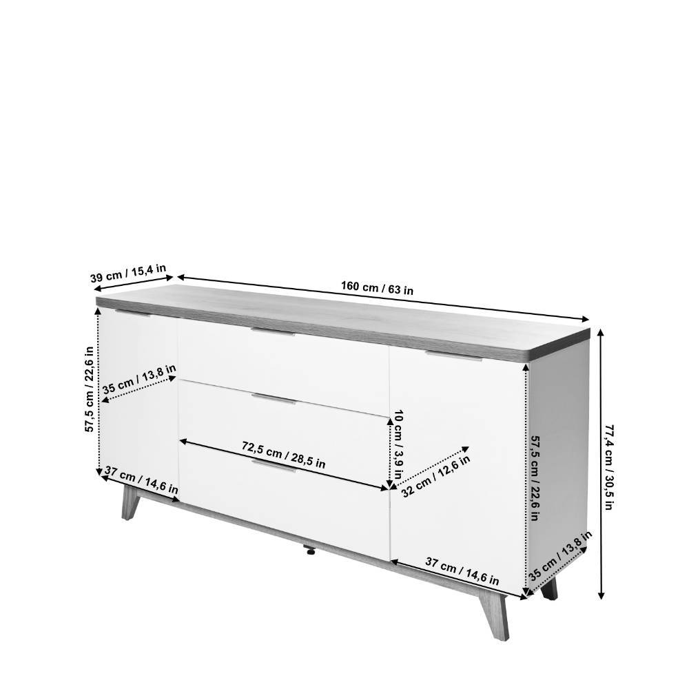 Sideboard Sardanas mit drei Schubladen in Walnussfarben