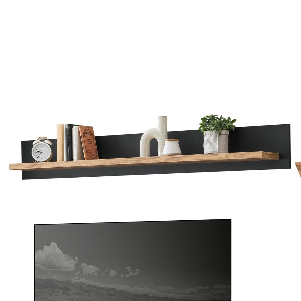 Wohnzimmeranbauwand Saridio im Landhausstil in Anthrazit (vierteilig)