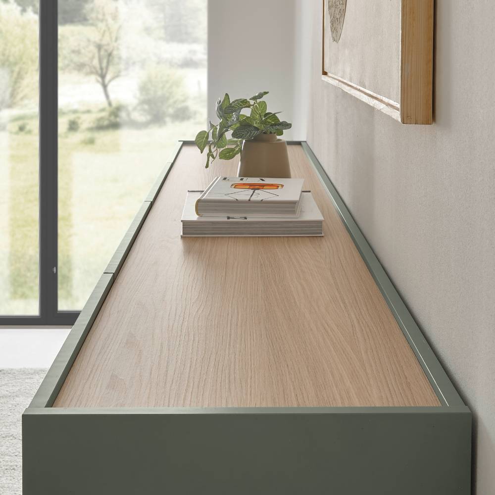 Wohnzimmerschrankwand Ulfava in Graugrün 320 cm breit (dreiteilig)