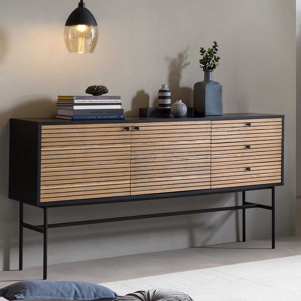 Sideboard Jacrella in Schwarz und Eichefarben im Skandi Design