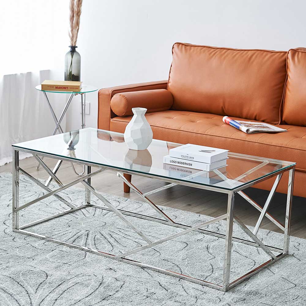 Moderner Couchtisch Leonira 120x45x60 cm mit Glasplatte