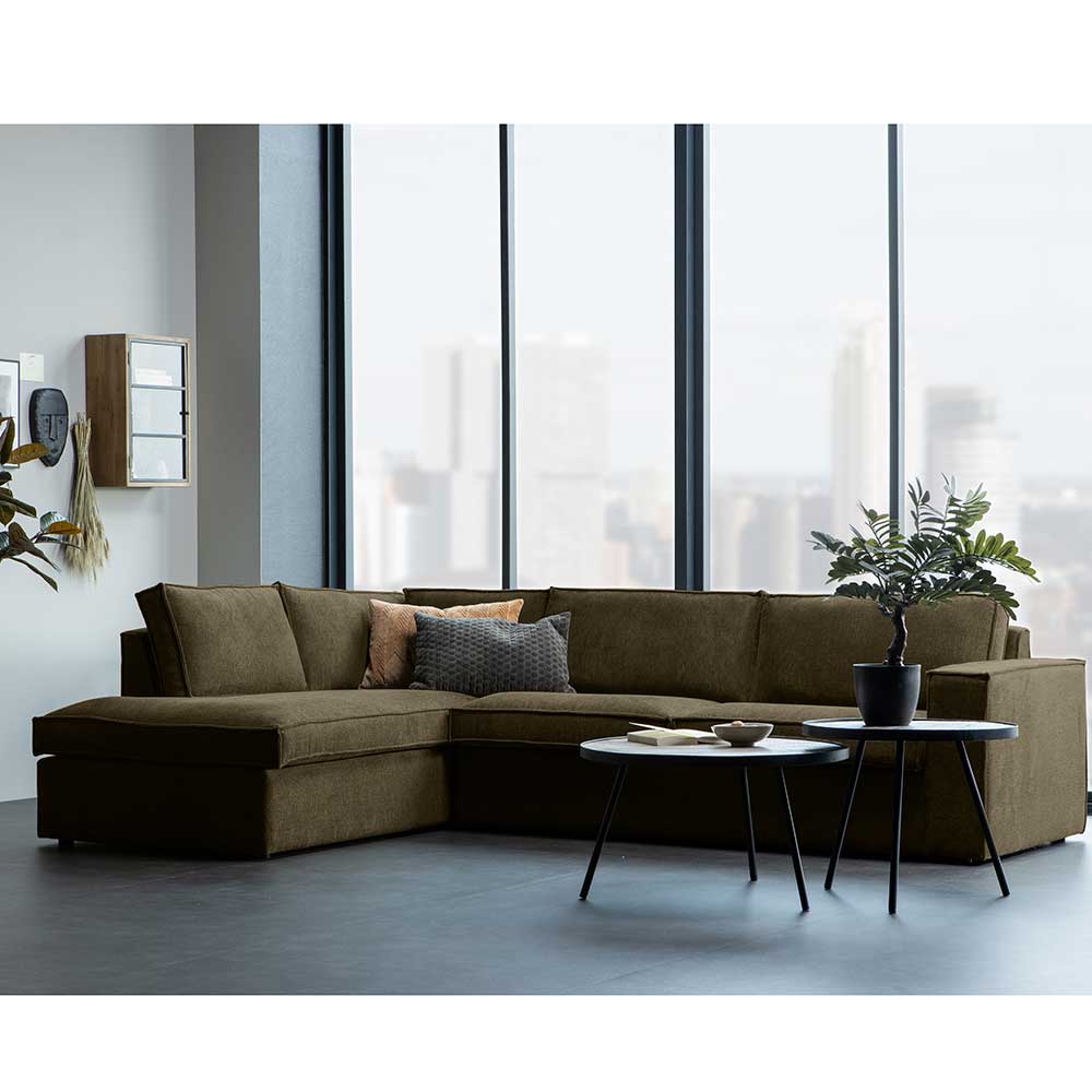 Modernes Wohnzimmer Ecksofa Brunos in Dunkelgrün Webstoff mit vier Sitzplätzen