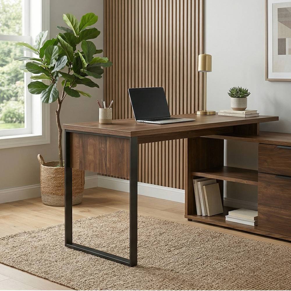Büroschreibtisch Ortensia mit Seitenregalen in modernem Design