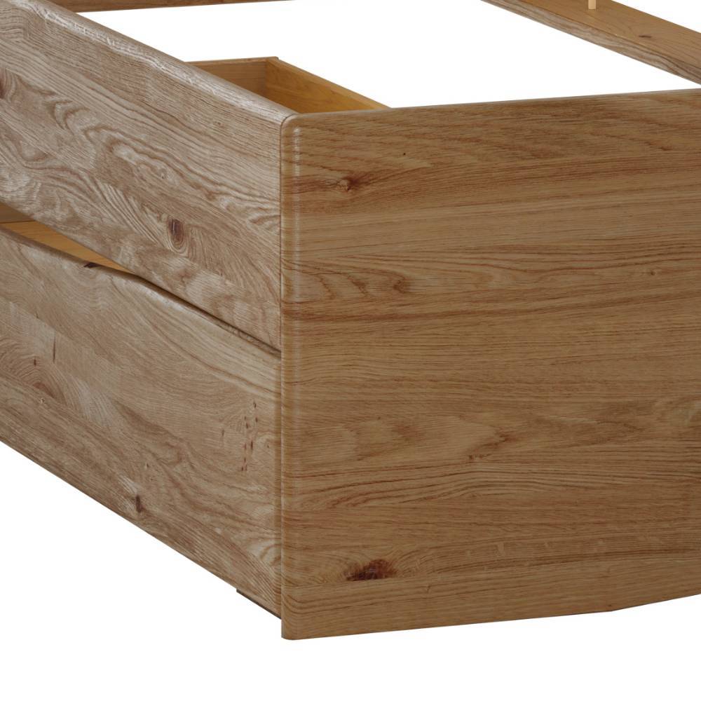 Schubkastenbett Ovidiu aus Wildeiche Massivholz 98 cm Kopfteil