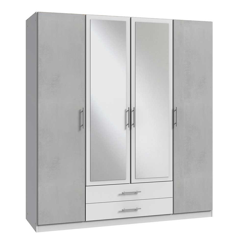 Kleiderschrank mit Spiegeln Garrysa in Beton Optik Lichtgrau und Weiß