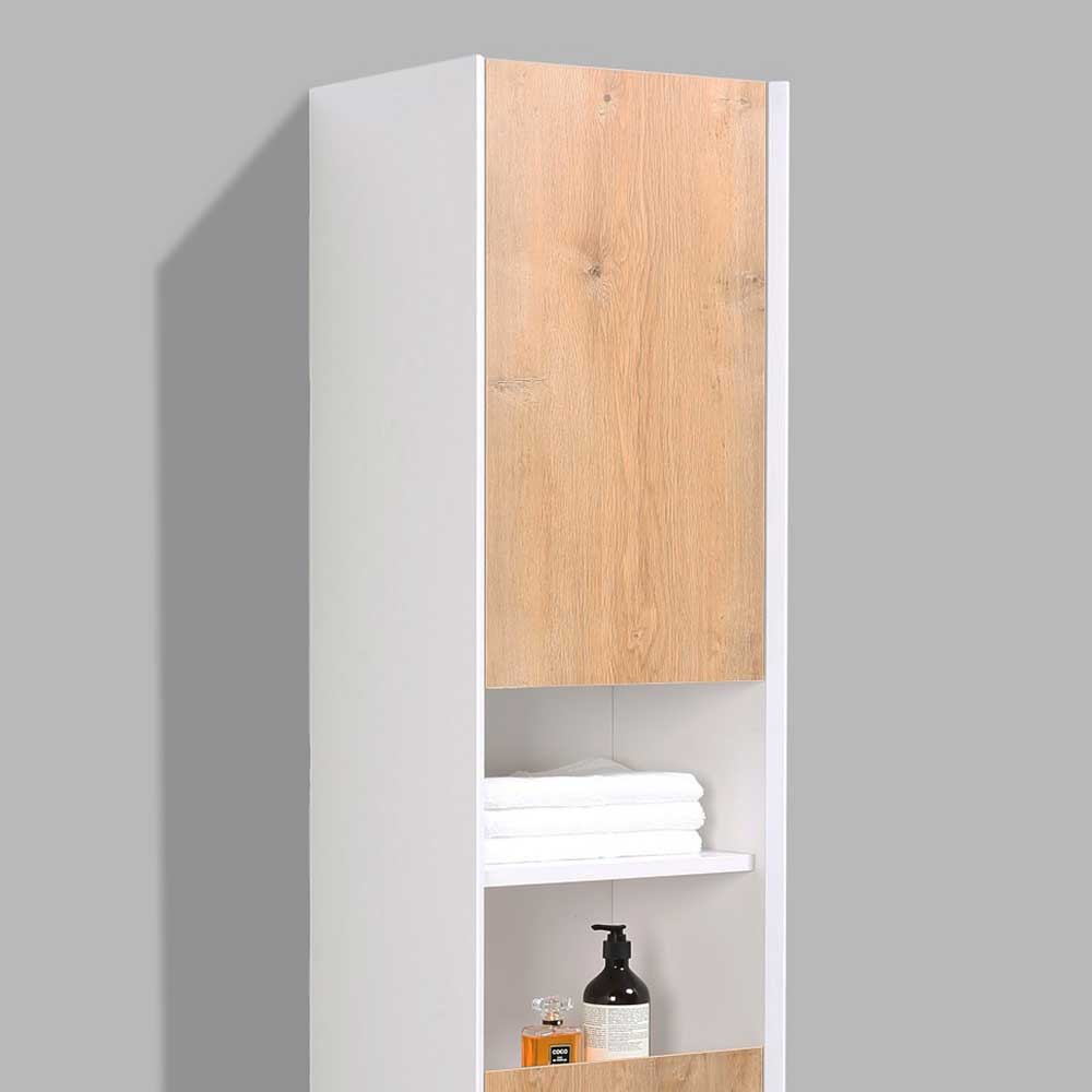 Badezimmer Hochschrank Elysia in Weiß und Esche Dekor 40 cm breit