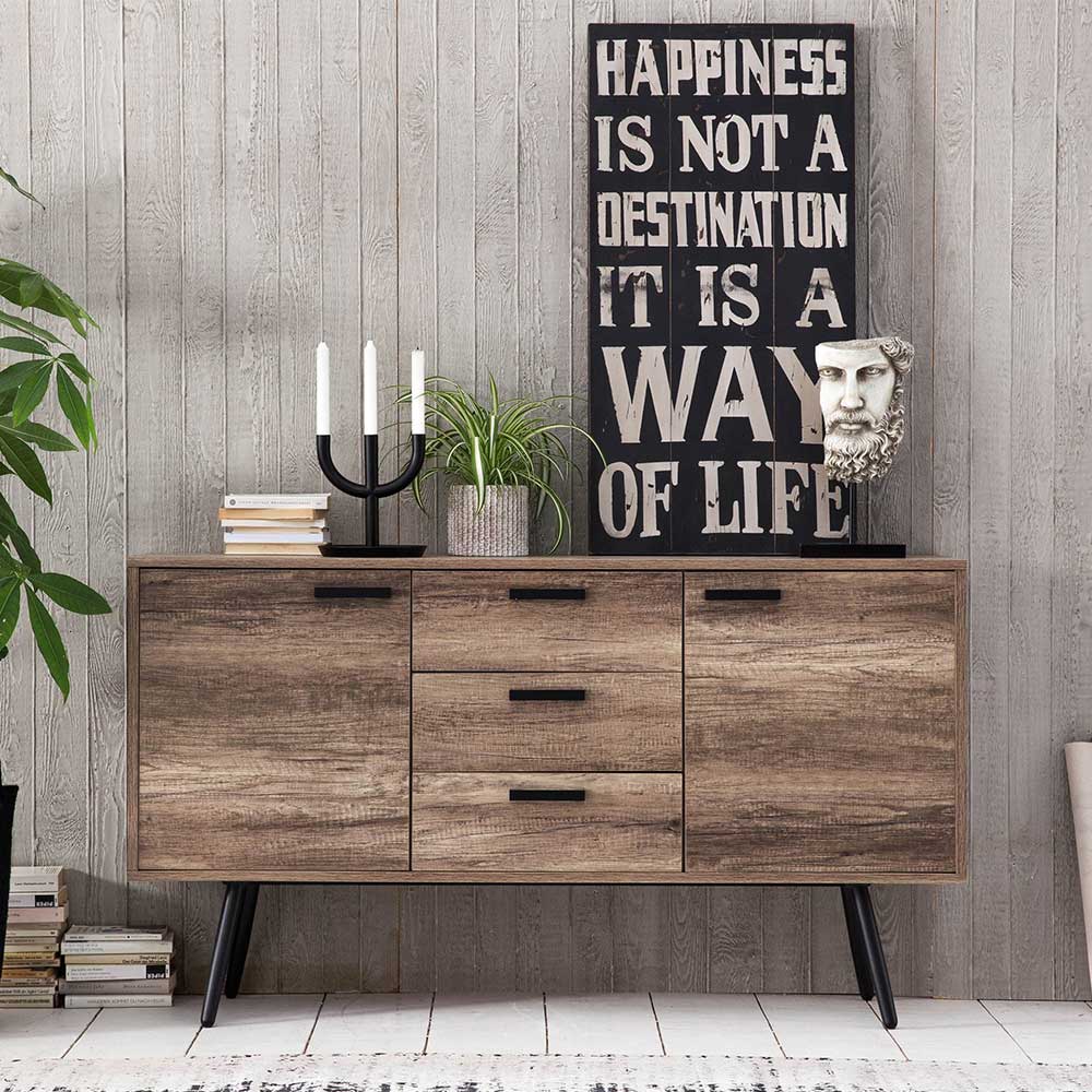 Esszimmersideboard Mooning in Holzoptik Braun mit drei Schubladen