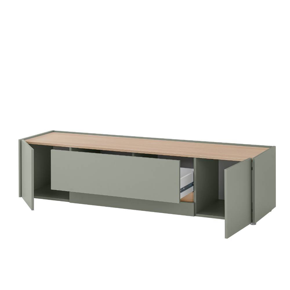 Wohnzimmer Anbauwand Ulfava in Graugrün und Eichefarben (vierteilig)