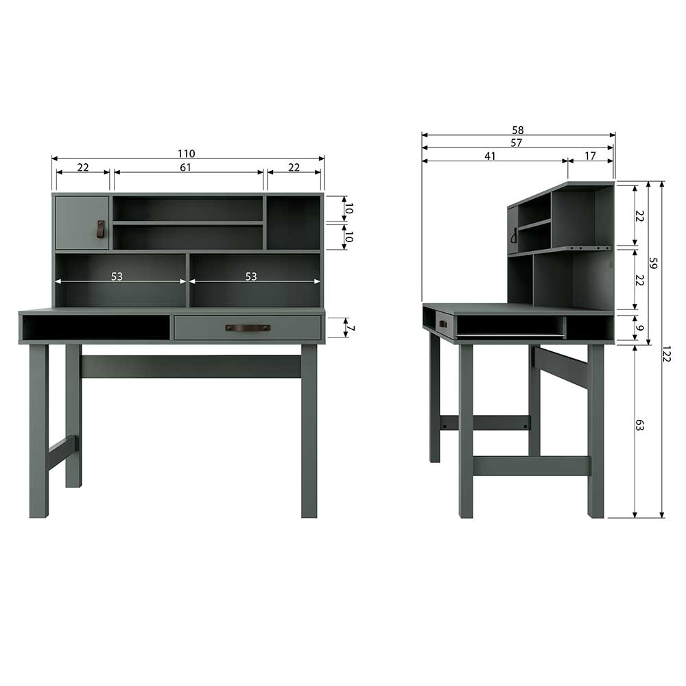 Schreibtisch Navulido in Graugrün aus Kiefer Massivholz