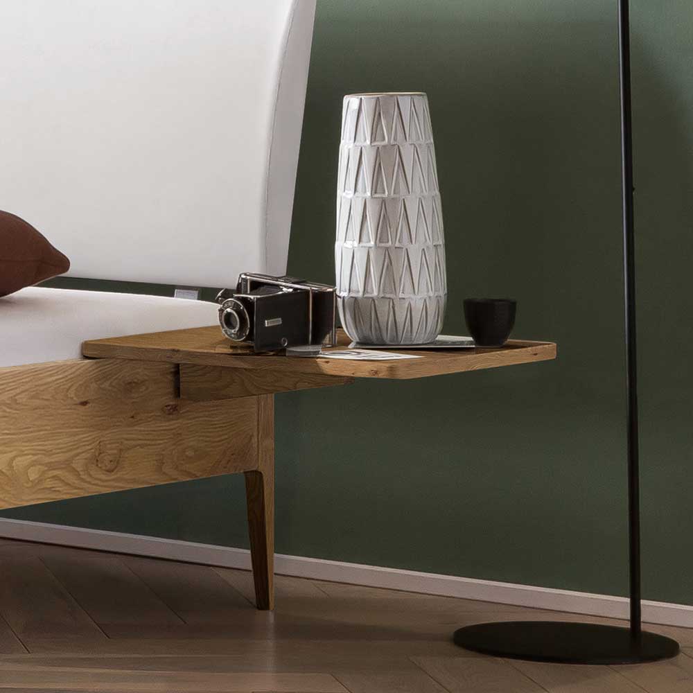 Wildeiche Bett mit Polsterkopfteil Annbrit modern - 38 cm Einstiegshöhe