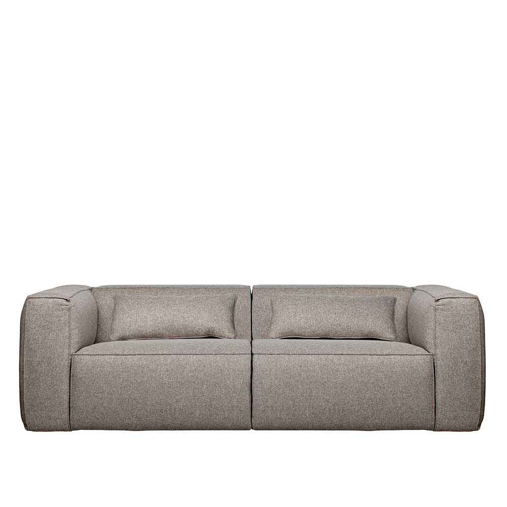 Dreisitzer Sofa Monville in Hellgrau Webstoff mit Armlehnen