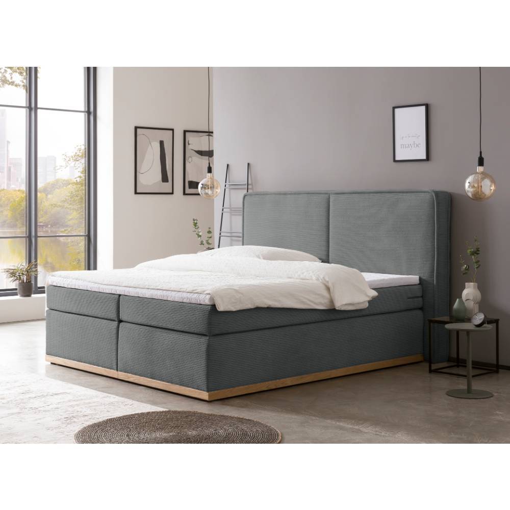 Boxspring Bett Frisata aus Breitcord in Anthrazit