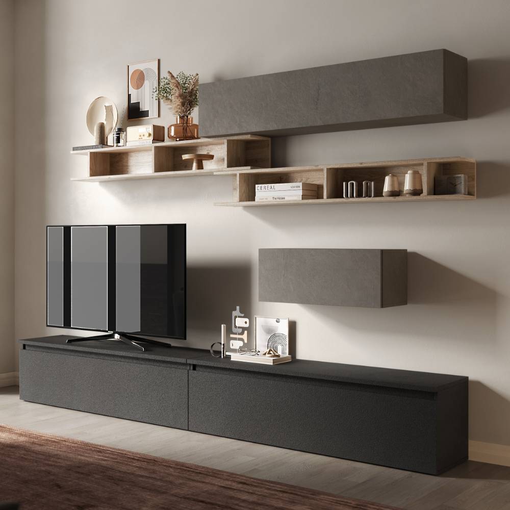 Wohnwand modern Seda melaminbeschichtet - 276 cm breit (siebenteilig)