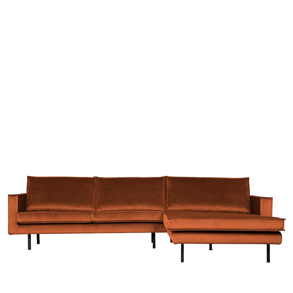 Retro Couch Aylon in Rostfarben Samt 300 cm breit