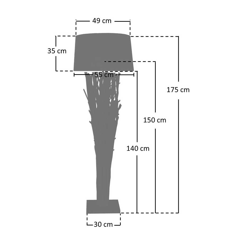 Skandi Design Stehlampe Reggio aus Treibholz 175 cm hoch