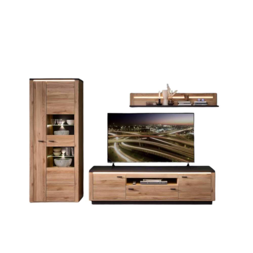 Wohnwand modern Helias mit LED Beleuchtung 202 cm hoch (dreiteilig)