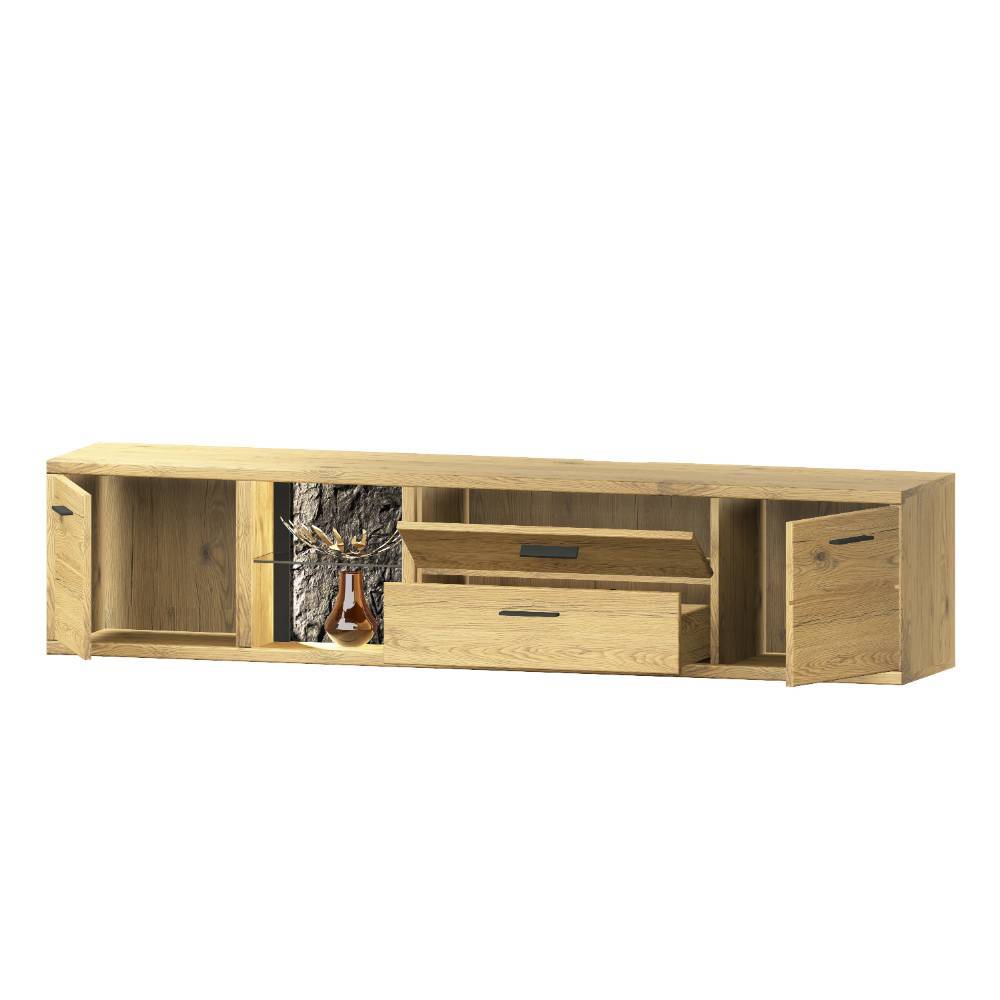 Wohnwand Holz Ostoro in Wildeiche Bianco und modernem Design (dreiteilig)