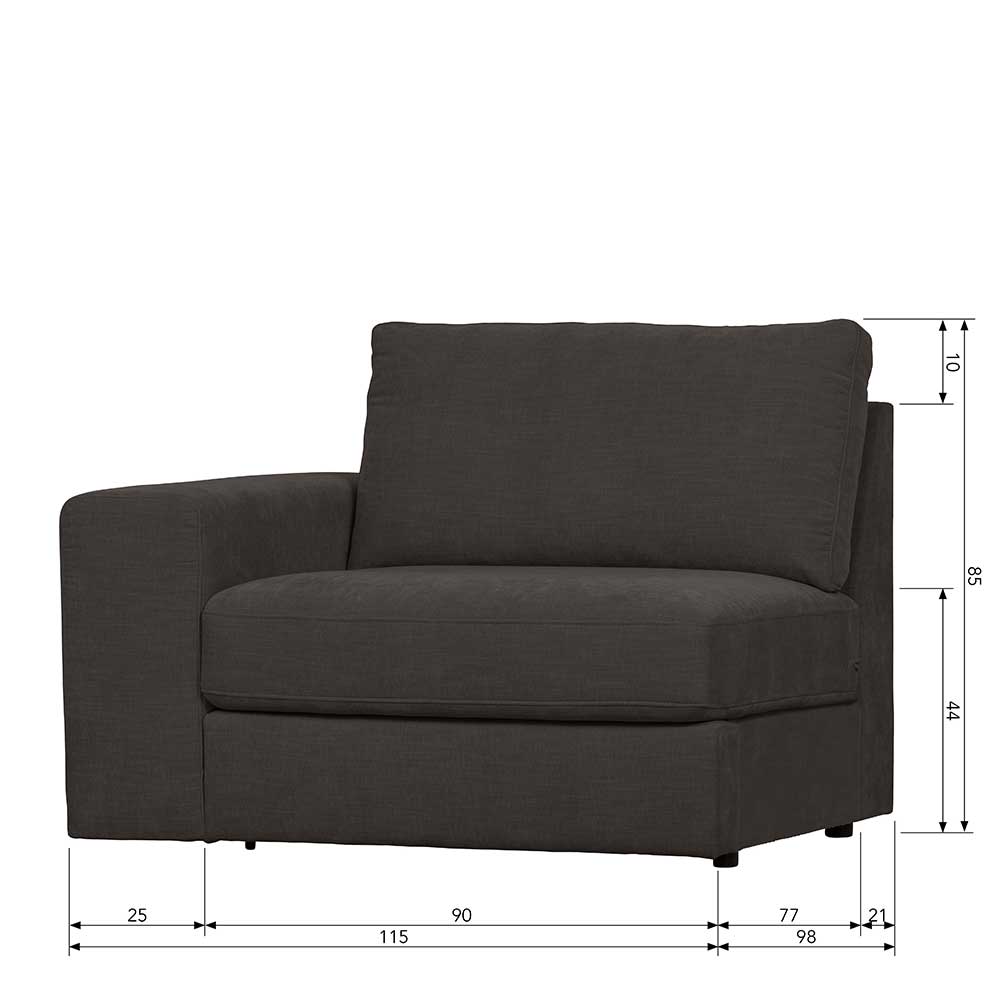 Modul Sofa Lehne links Trois in Anthrazit 115 cm breit