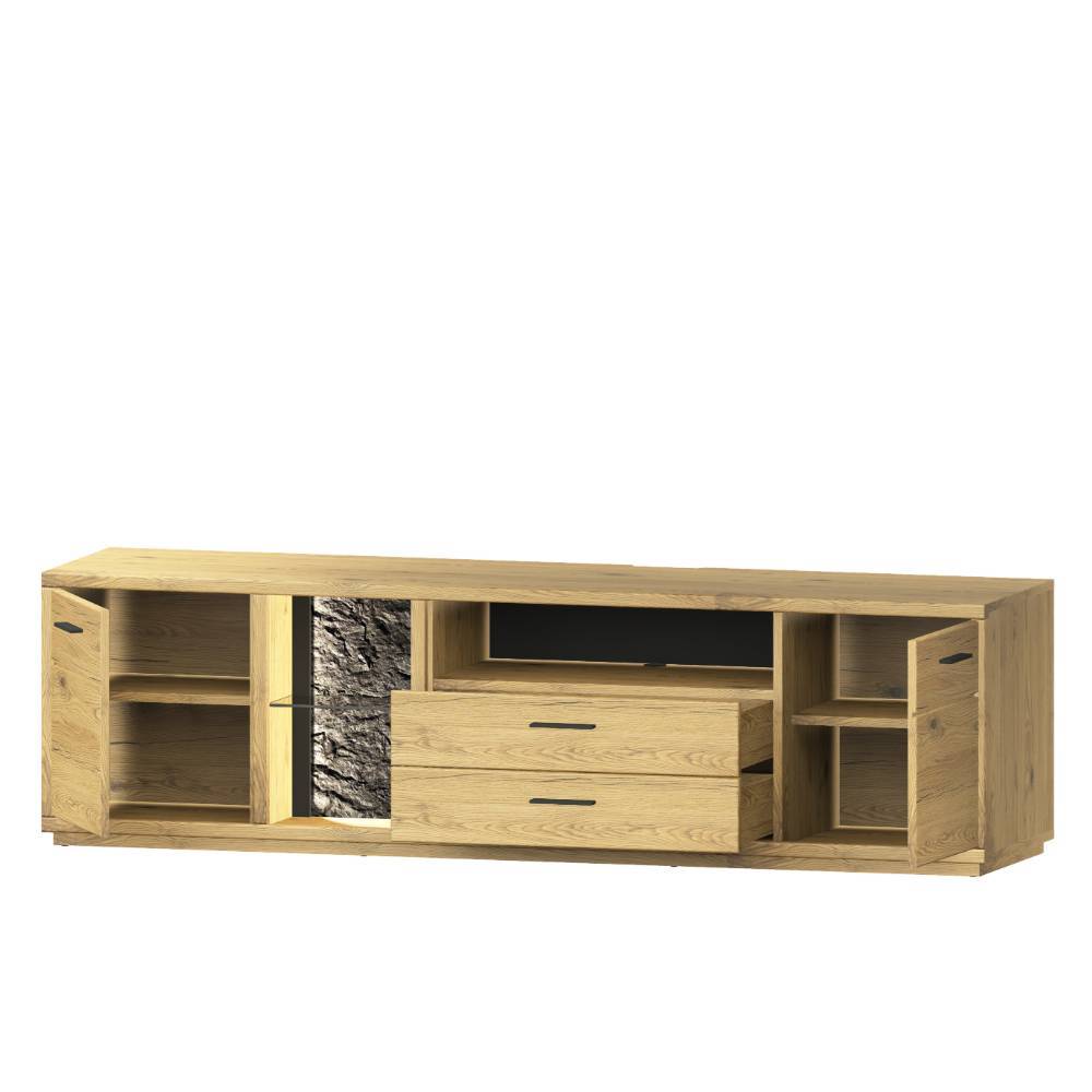Wohnwand modern Ostoro in Wildeiche Bianco 206 cm hoch (dreiteilig)