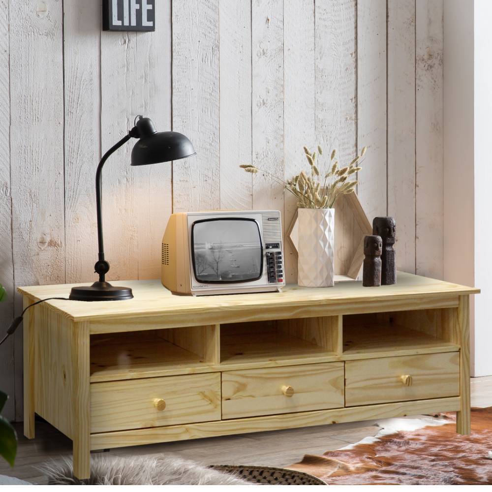 TV Board Tine aus Kiefer Massivholz mit drei Schubladen