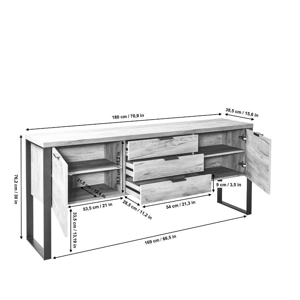 Sideboard Radanger in Weiß und Kerneichefarben