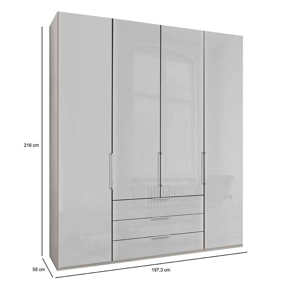Schlafzimmerschrank Locoro in Weiß glasbeschichtet mit Soft Close