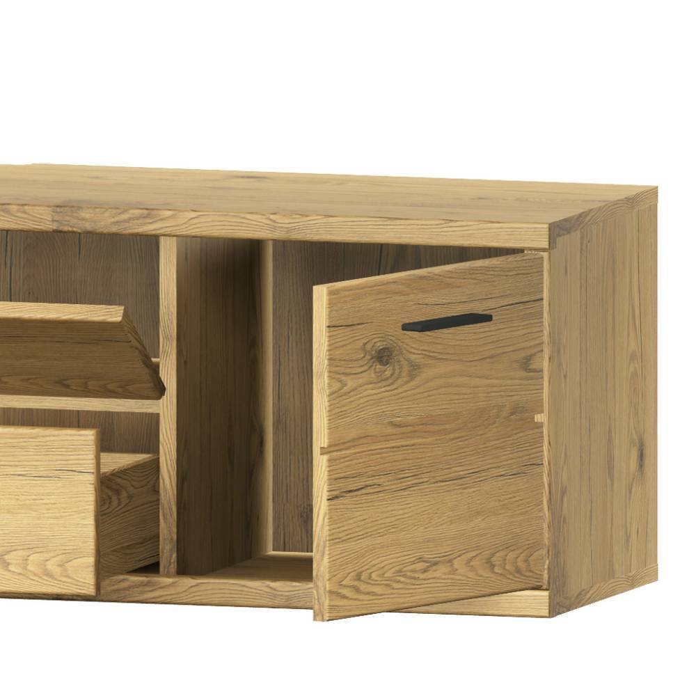 Wohnwand Echtholz Ostoro in Wildeiche Bianco 206 cm hoch (dreiteilig)