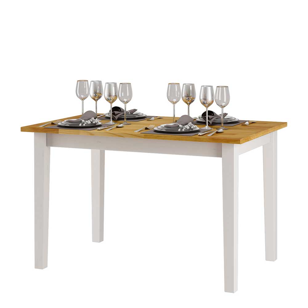 Landhausstil Tisch Venise in Weiß und Honigfarben aus Kiefer Massivholz