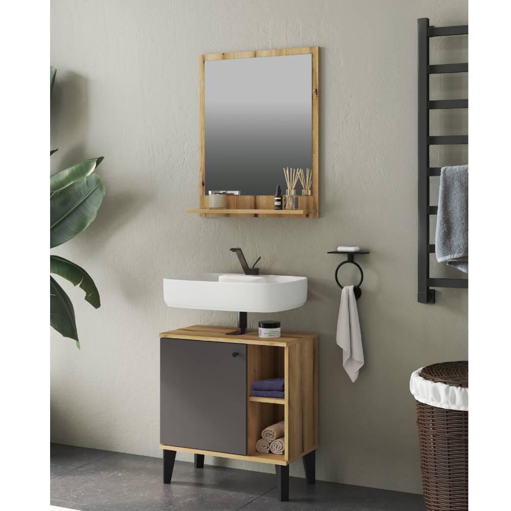 Gäste WC Waschplatz Set Pattinos in Grau und Wildeichefarben (zweiteilig)