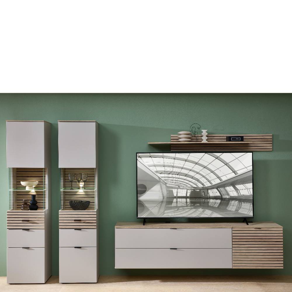 Wohnwand Jasefiana in modernem Design mit LED Beleuchtung (fünfteilig)