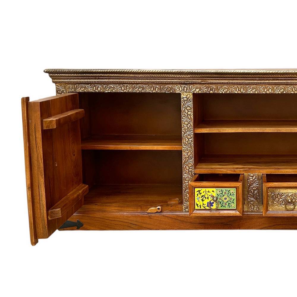 TV Lowboard Legancio aus Akazie Massivholz handbemalt