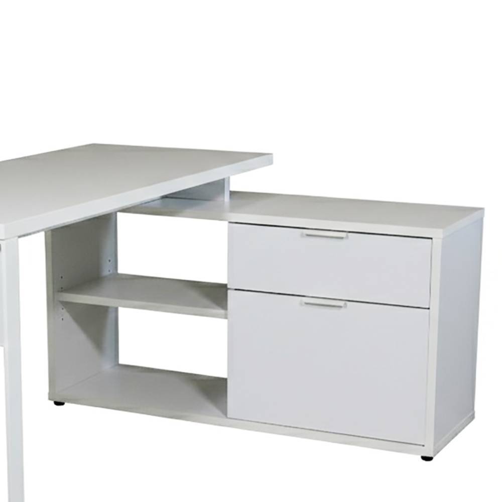 Büroschreibtisch Loyrna in Weiß mit Seitenregalen