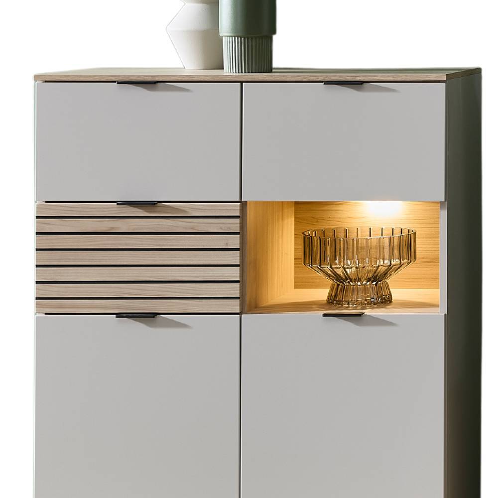 Wohnzimmer Anbauwand Jasefiana mit LED Beleuchtung 324 cm breit (sechsteilig)