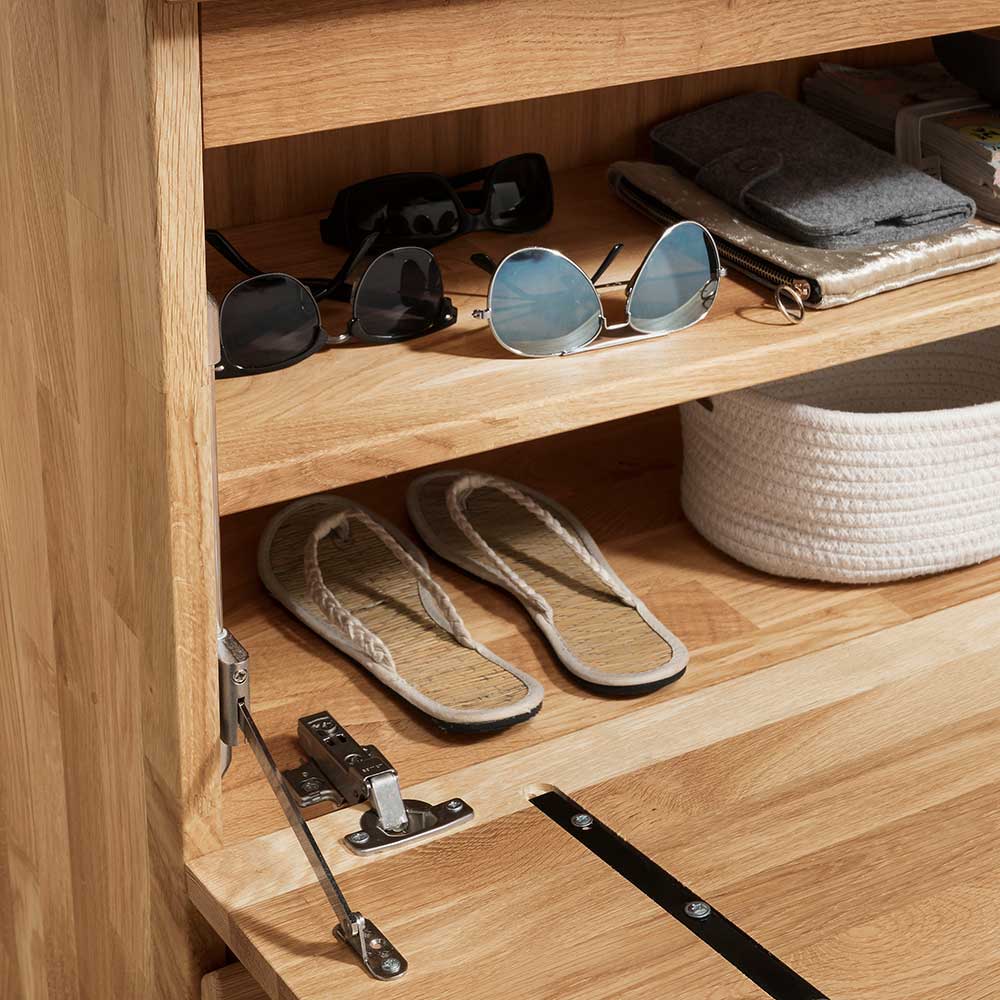 Garderobenprogramm Nietran aus Asteiche Massivholz mit Schuhschrank (vierteilig)