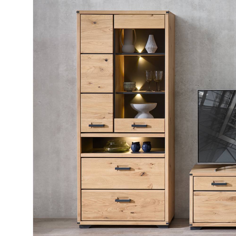 TV Wohnwand Tablonero in Wildeichefarben mit LED Beleuchtung (dreiteilig)