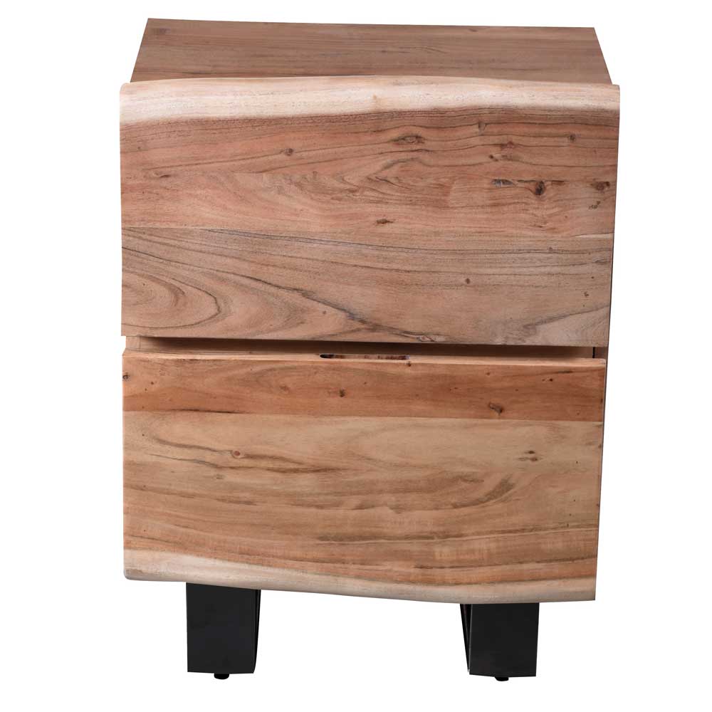 Nachttischkommode Ladacia mit natürlicher Baumkante im rustikalen Stil